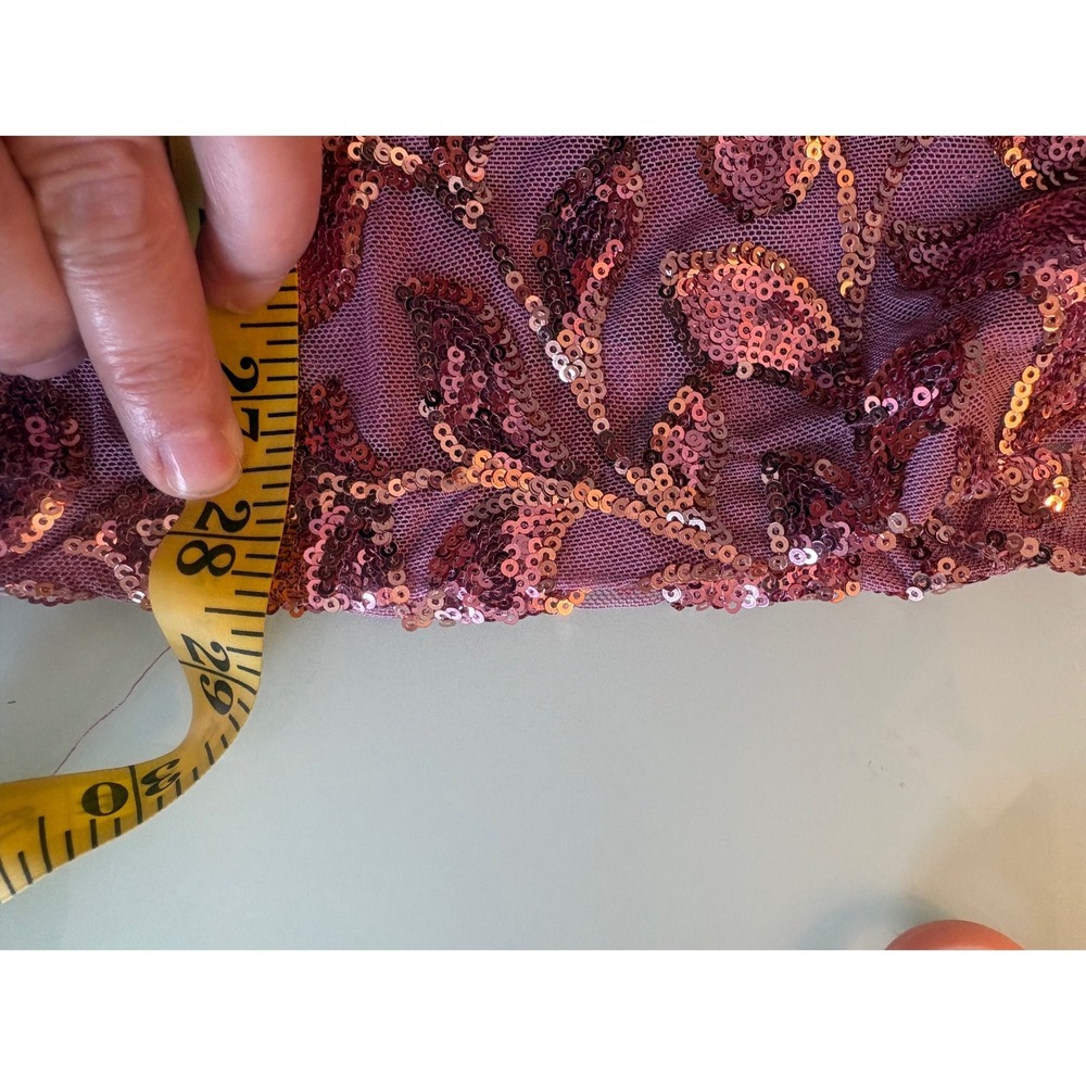 Windsor Rose Gold Sequin Strapless Cocktail Dress Mauve Floral Mini SzS - Picture 7 of 9